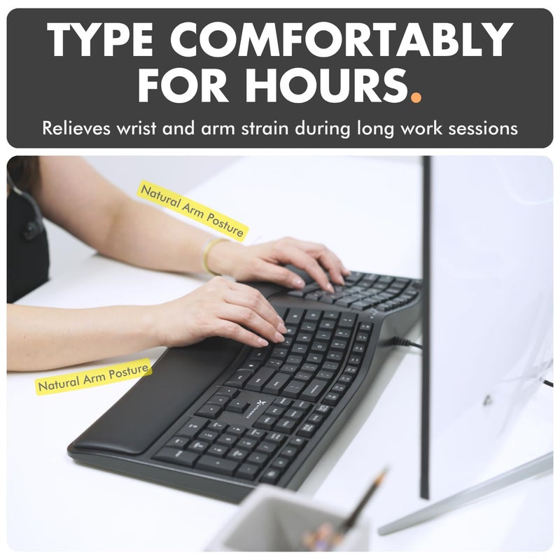 X9 Performance X9 Wired Ergonomic Keyboard with Cushioned Wrist Rest - Type Comfortably Longer - USB Wired Split Keyboard for Laptop, PC & Chrome Computer with 110 Ergo Keys & 5ft Cable - Image 2